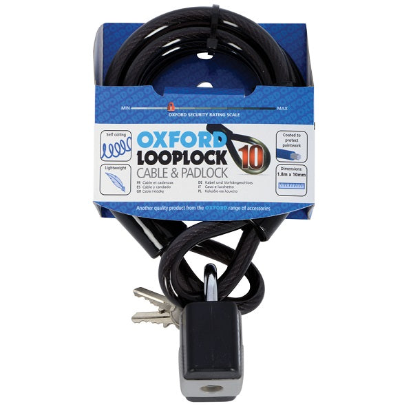 Oxford Loop Lock 10 Cable Lock & Padlock 10mm x 1800mm